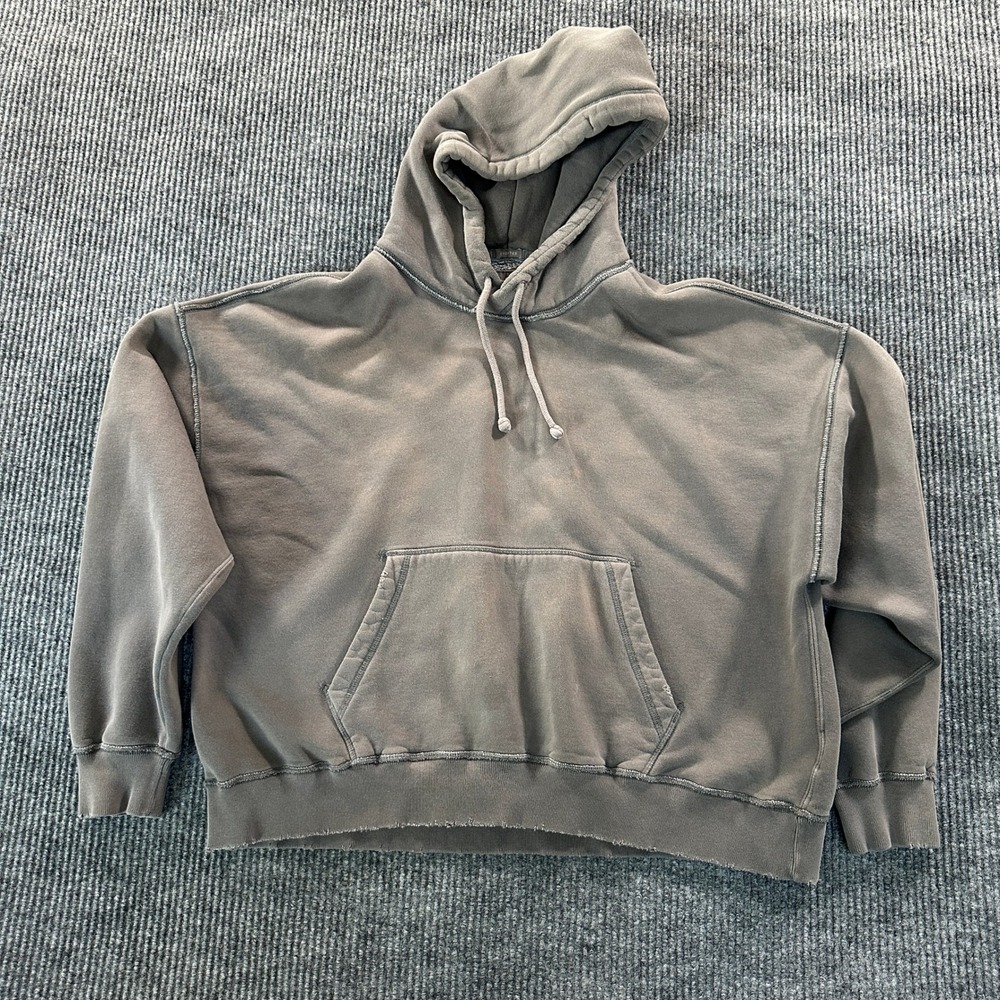 Abercrombie & Fitch Soft Essentials Gray Cropped Hoodie M Boxy Raw Hem Pullover